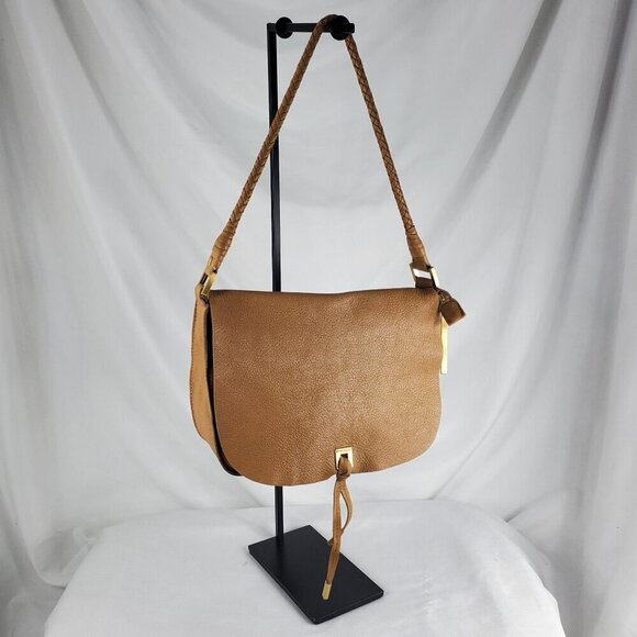 Via Spiga Handbags - Via Spiga Women's Brown Top Handle Bag Leather Flap Zip Closure Pockets